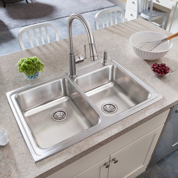 Lustertone Classic Stainless Steel Offset Double Bowl Drop-in Sink