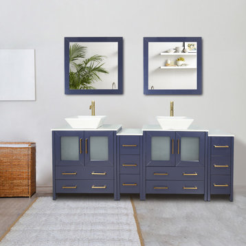 Vanity Art Vanity Set With Vessel Sink, Blue, 84", Standard Mirror