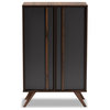 Baxton Studio Naoki Two-Tone Gray and Walnut Finished Wood 2-Door Shoe Cabinet