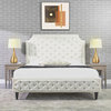 Helen Tall Upholstered Tufted Platform Bed Frame, Antique White Polyester, Queen