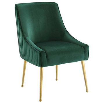 Modway Discern 19" Pleated Back Performance Velvet Dining Chair in Green