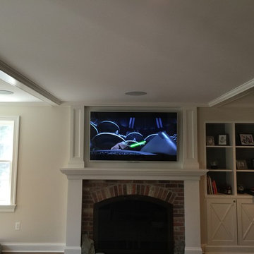 65" 4K LED TV over Fireplace with in-ceiling 5.1 Surround System