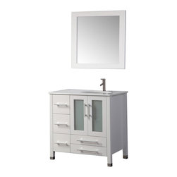 36 inch Single Sink White Bathroom Vanity Set (Right Side) Mirror and Faucet - Bathroom Vanities And Sink Consoles