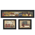 TrendyDecor4U - "Kitchen" Collection By Pam Britton, Printed Wall Art, Black Frame - Kitchen is a 3 pc. grouping;  2 - 18" x 14" black framed & 1 - 38"x8" black framed  kitchen art print by artist Pam Britton.  This 3 piece collection consists of:  Cherry Jam with 2 jars of jam and cherries spilling on the counter, Apple Butter has a jar of apple butter with a tub of apples, Country Kitchen has blueberries, apples, cherries, pears and jars of jam and apple butter. The print has a protective, archival finish (glass is not needed) and arrives ready to hang.