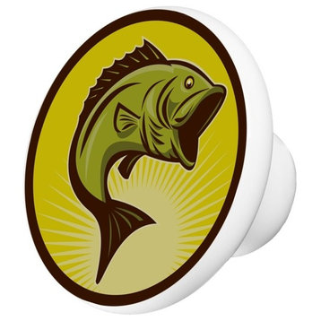 Largemouth Bass With Yellow Background Ceramic Cabinet Drawer Knob