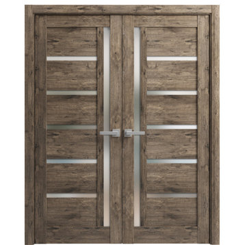 Solid French Double Doors 56 x 80 | Quadro 4088 Cognac Oak | Frosted Glass
