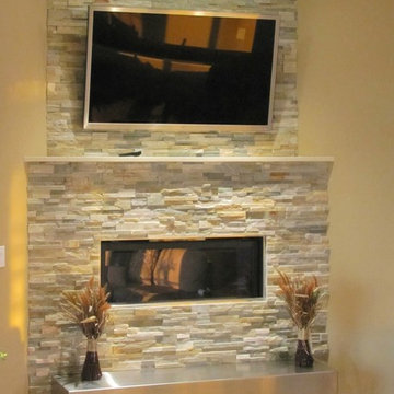 Stacked Stone Fireplace with floating hearth