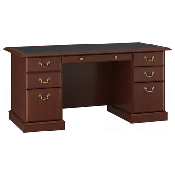 Classic Desk, Harvest Cherry Body With Black Desktop Insert and Multiple Drawers