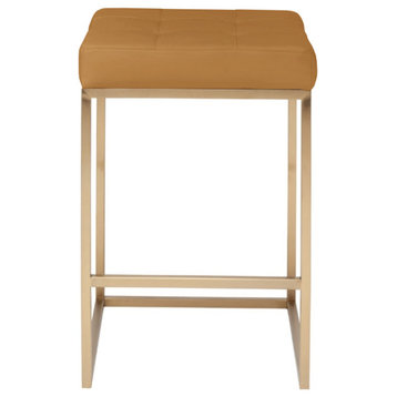 Chi Counter Stool In Gold Finish, Tan