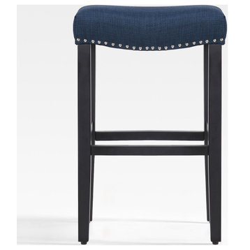 WestinTrends 29" Upholstered Backless Saddle Seat Bar Height Stool, Bar Stool, Navy Blue