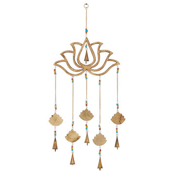 Gold Mango Wood Eclectic Style Windchime, 15" x 30"