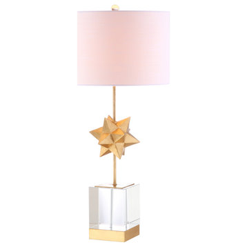 Estelle 32" LED Metal and Crystal Table Lamp, Clear and Gold Leaf