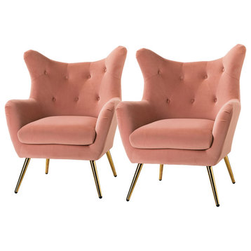 Upholstered Accent Chair With Tufted Back, Set of 2, Pink
