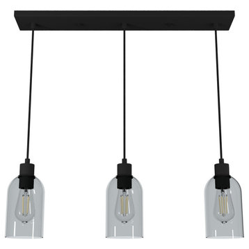 Hunter Lochmeade Smoked Glass 3-Light Linear Pendant Cluster in Natural Iron