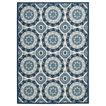 Nourison - Waverly Sun N' Shade Medallions Navy 5'3" x 7'5" Indoor Outdoor Area Rug - The Waverly Rug, with its starburst patterns and bright colors, energizes your design from the ground up. Placed inside your home or on your patio, this easy-going rug adds comfort underfoot in a cleanable and contemporary design.