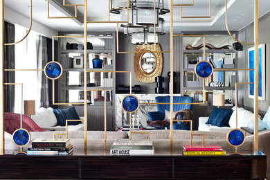 Example of a transitional living room design in Delhi