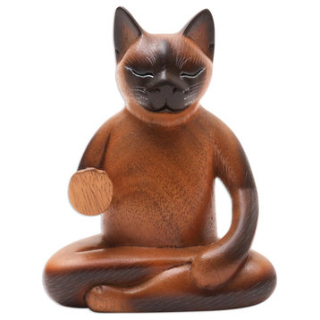 Novica Handmade Cat Kindness Wood Statuette