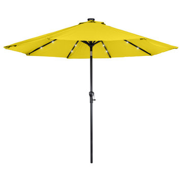 9ft Solar Lighted Outdoor Patio Umbrella With Hand Crank and Tilt Yellow