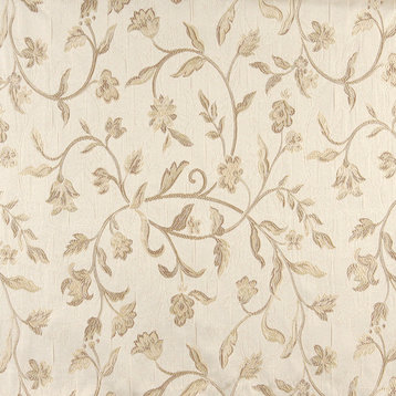Ivory Embroidered Floral Brocade Upholstery Fabric By The Yard