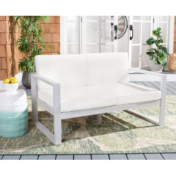 Safavieh Emiko Outdoor Bench Grey Wood/Beige Cushion