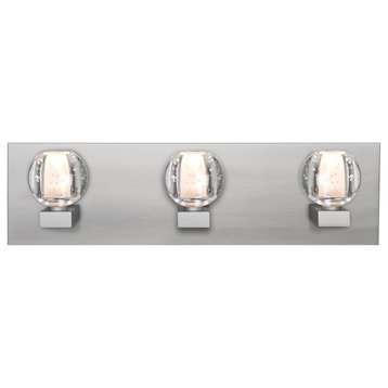 Boca 3 Light Bathroom Vanity Light, Satin Nickel, LED, Clear Bubble Glass