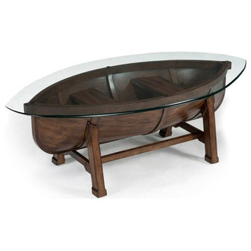Magnussen Beaufort Oval Cocktail Table with Dark Oak Base and Glass Top