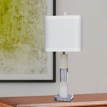 Stacked Block Table Lamps, Clear Crystal & Snow Marble, Set of 2, 26"