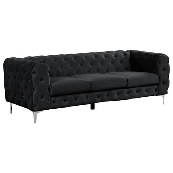 UFE 3 Piece Velvet Standard Foam Living Room Set  85.5'' Upholstered Sofa, Black