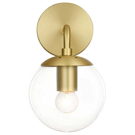 Aura Globe Wall Sconce, Brushed Brass/Clear