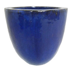 Blue Glazed Egg Pot - Outdoor Plant Pots & Planters