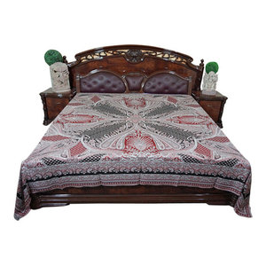Mogul Interior - Mogul Pashmina Moroccan Bedding Throw Paisley Kashmir Bedspread King - Wool Blends with Rayon