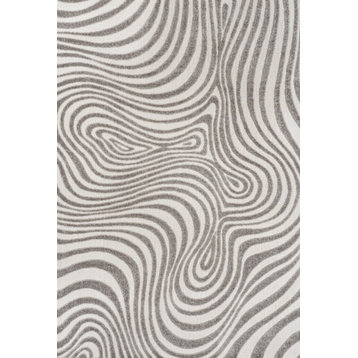 Maribo Abstract Groovy Striped Gray/Ivory 3 ft. x 5 ft. Area Rug