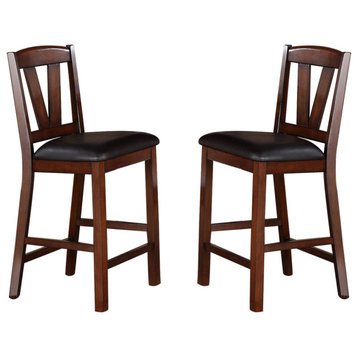 V-Back Chocolate Faux Leather Seat Counter Chairs, Set of 2
