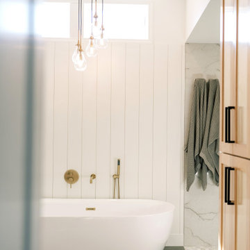 Warm Modern Primary Bathroom Remodel in Olathe