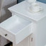 Bedside Table, White Finished Wood With Curved Legs, Door and Storage Drawer