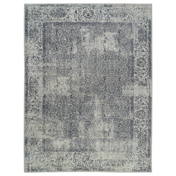 Light Gray Fine Jacquard Wool and Plant Based Silk Hand Loomed Rug, 9'x12'