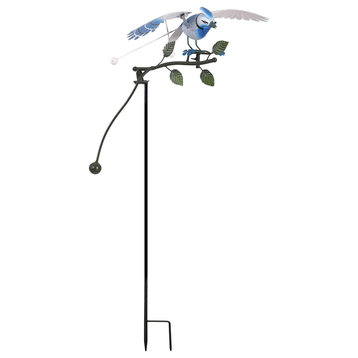 Metal Rustic Rocking Flying Bluebird Balancing Garden Stake Wind Sculpture