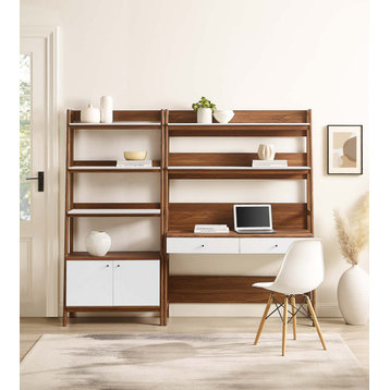 Bixby 2-Piece Wood Office Desk and Bookshelf, Walnut White