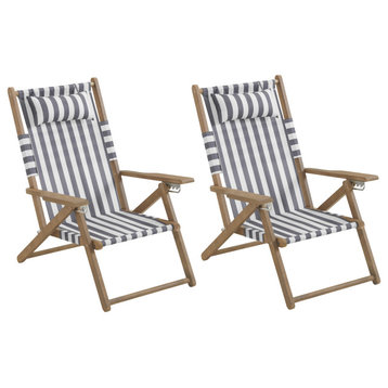 2 Beach Chair Outdoor Weather-Resistant Wood Folding Chair With Backpack Straps