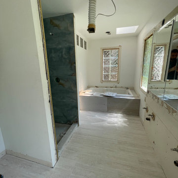 Bathroom Remodel; Huge Blue Tiles; Luxury shower and tub