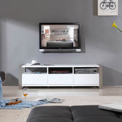 Stylist TV Stand in White High Gloss and Brushed Stainless Steel - Entertainment Centers And Tv Stands