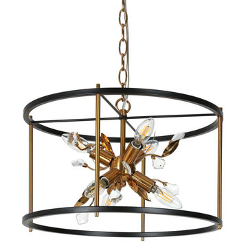 LNC 3-Light Black and Polished Gold Drum Modern/Contemporary Crystal Chandelier