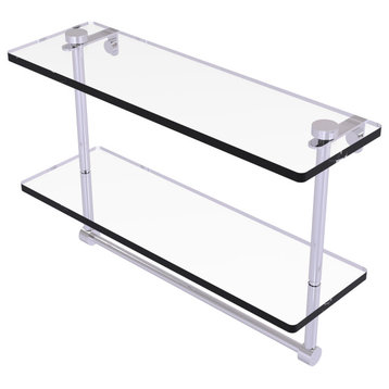 16" Two Tiered Glass Shelf with Integrated Towel Bar, Polished Chrome