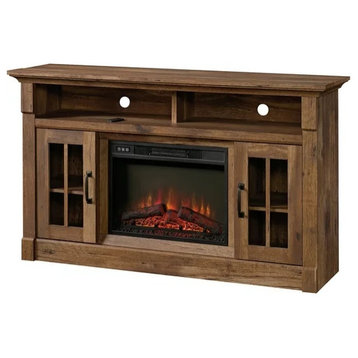 Rustic TV Stand, Adjustable Shelves & Fireplace With Remote Control, Vintage Oak