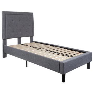 Roxbury Twin Size Tufted Upholstered Platform Bed, Light Gray