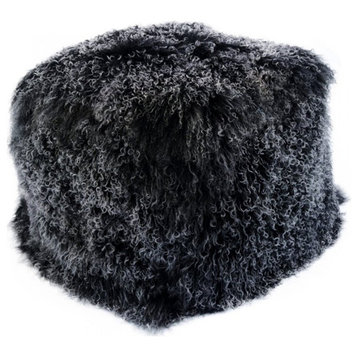 Moe's Home Collection Lamb Contemporary Fabric Pouf in Black