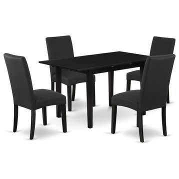 5Pc Dining Set, 4 Parson Chairs, Butterfly Leaf Dining Table, Black