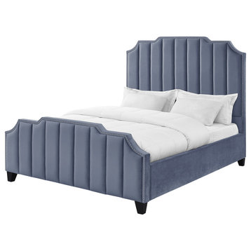 Inspired Home Zaida Bed, Velvet Upholstered, Sky Blue, Queen