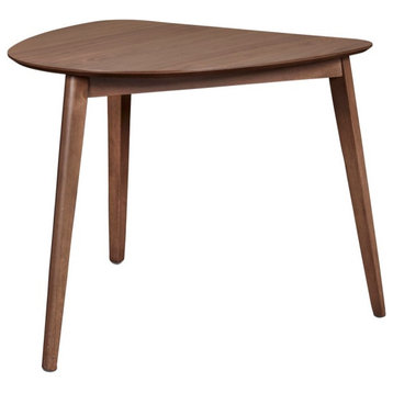 Mid Century Triangular Corner Table With Grain Details, Walnut Brown