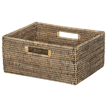 La Jolla Rattan Shelf Basket With Handles, Medium, Black-Wash